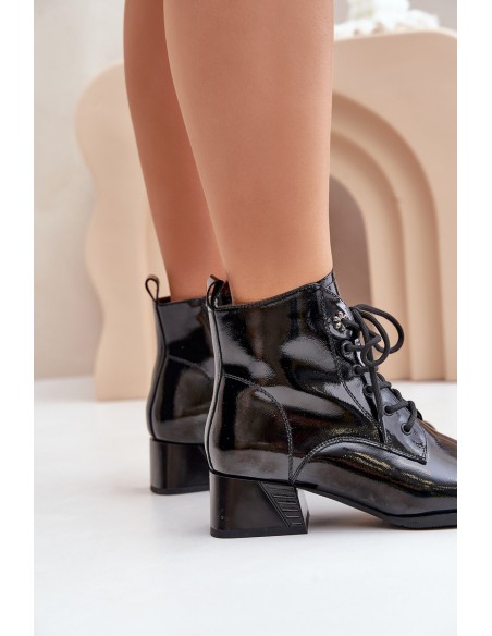 Leather Lacquered Ankle Boots On Block Insulated D&A JC42-53 Black