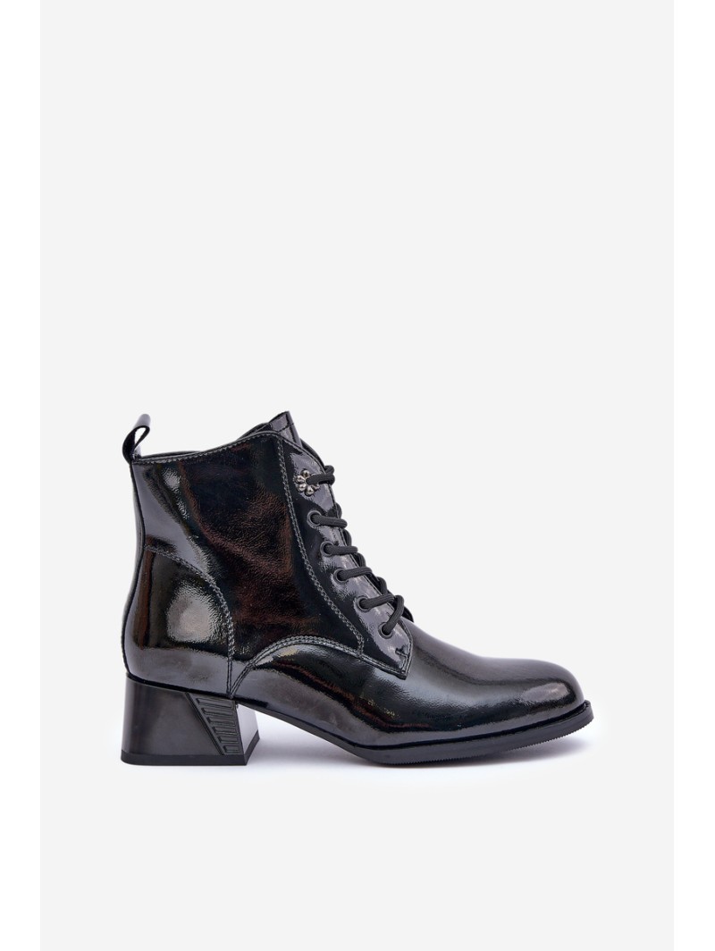 Leather Lacquered Ankle Boots On Block Insulated D&A JC42-53 Black
