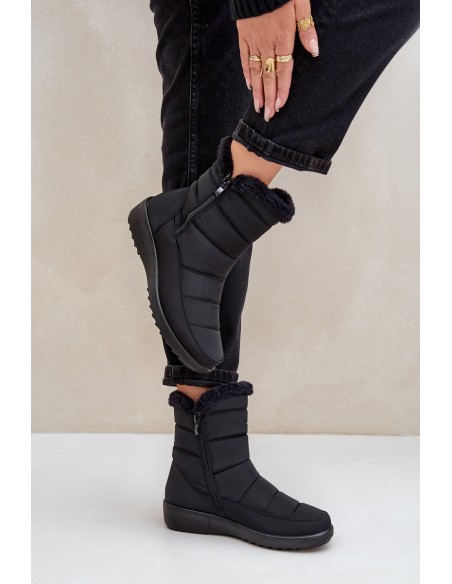 Women's Snow Boots With Zipper And Fur Black Fiorittia