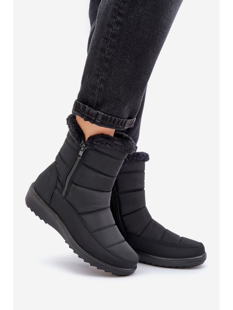 Women's Snow Boots With Zipper And Fur Black Fiorittia