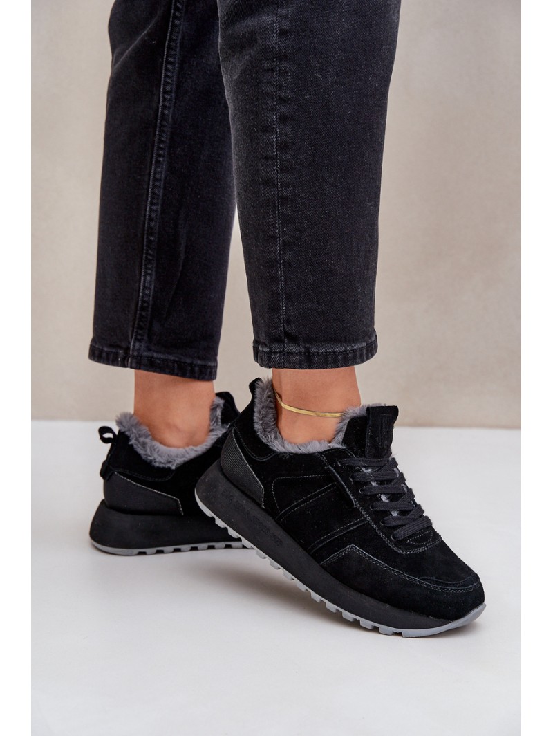 Women's Sneakers With Fur And Shiny Element Big Star OO274580 Black