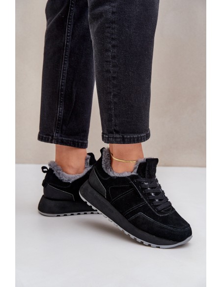 Women's Sneakers With Fur And Shiny Element Big Star OO274580 Black