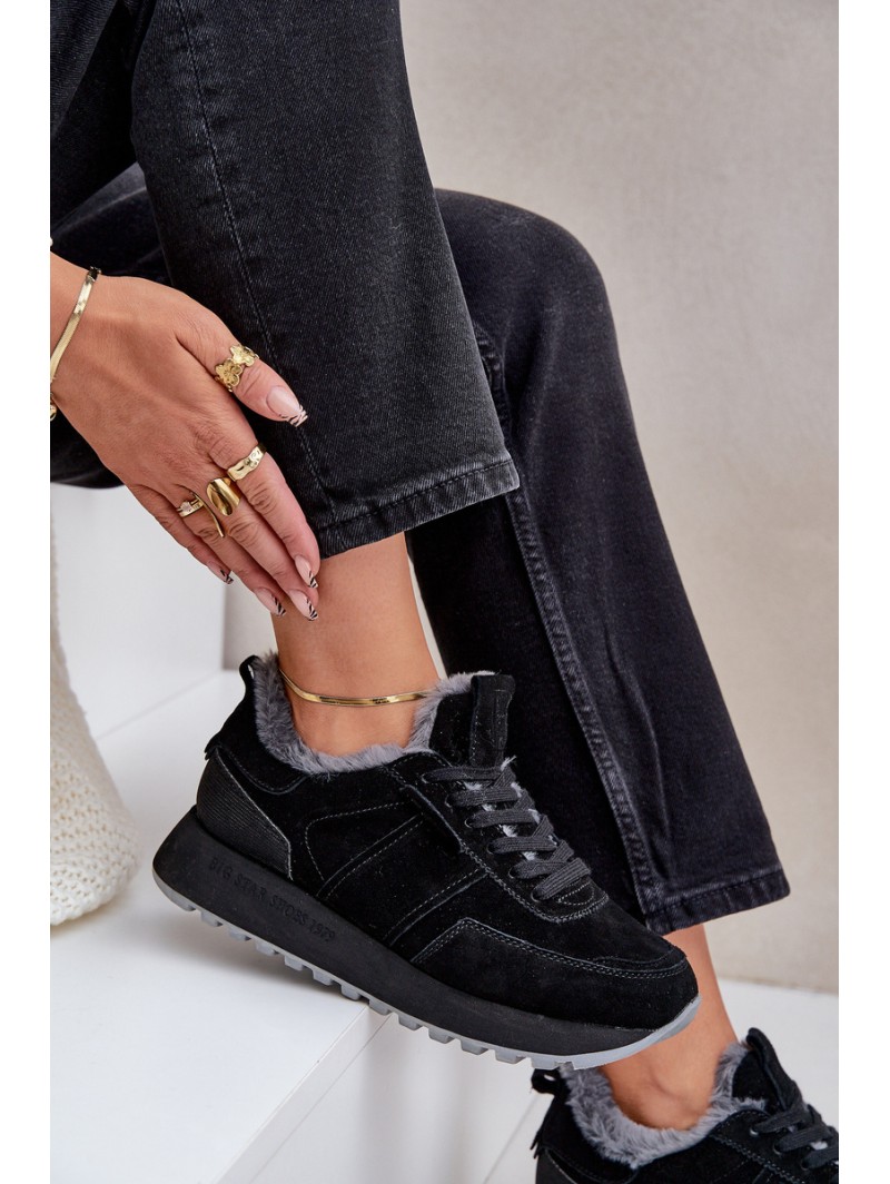 Women's Sneakers With Fur And Shiny Element Big Star OO274580 Black