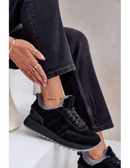 Women's Sneakers With Fur And Shiny Element Big Star OO274580 Black