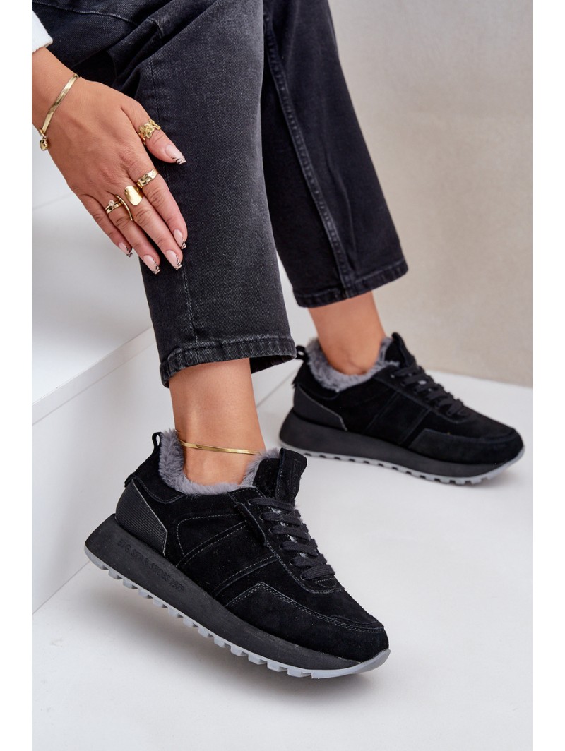 Women's Sneakers With Fur And Shiny Element Big Star OO274580 Black