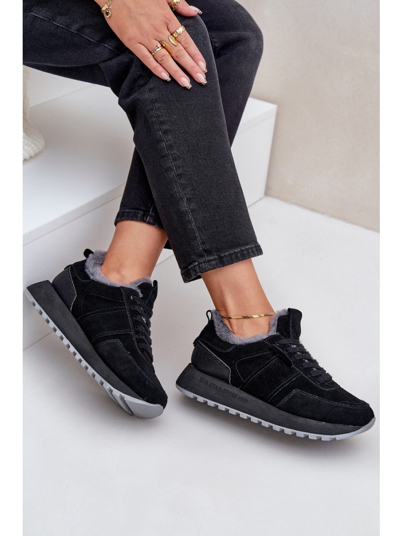 Women's Sneakers With Fur And Shiny Element Big Star OO274580 Black