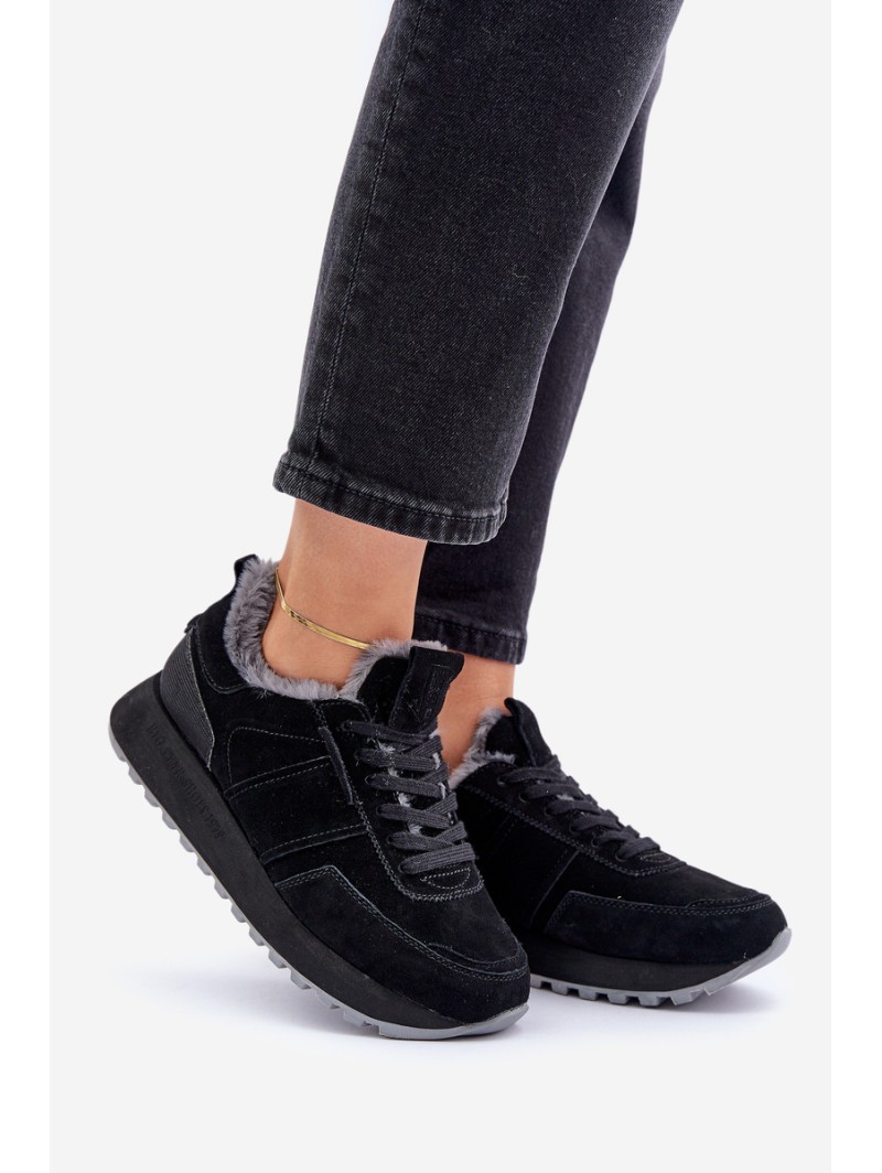 Women's Sneakers With Fur And Shiny Element Big Star OO274580 Black