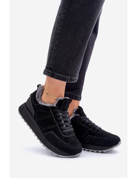 Women's Sneakers With Fur And Shiny Element Big Star OO274580 Black
