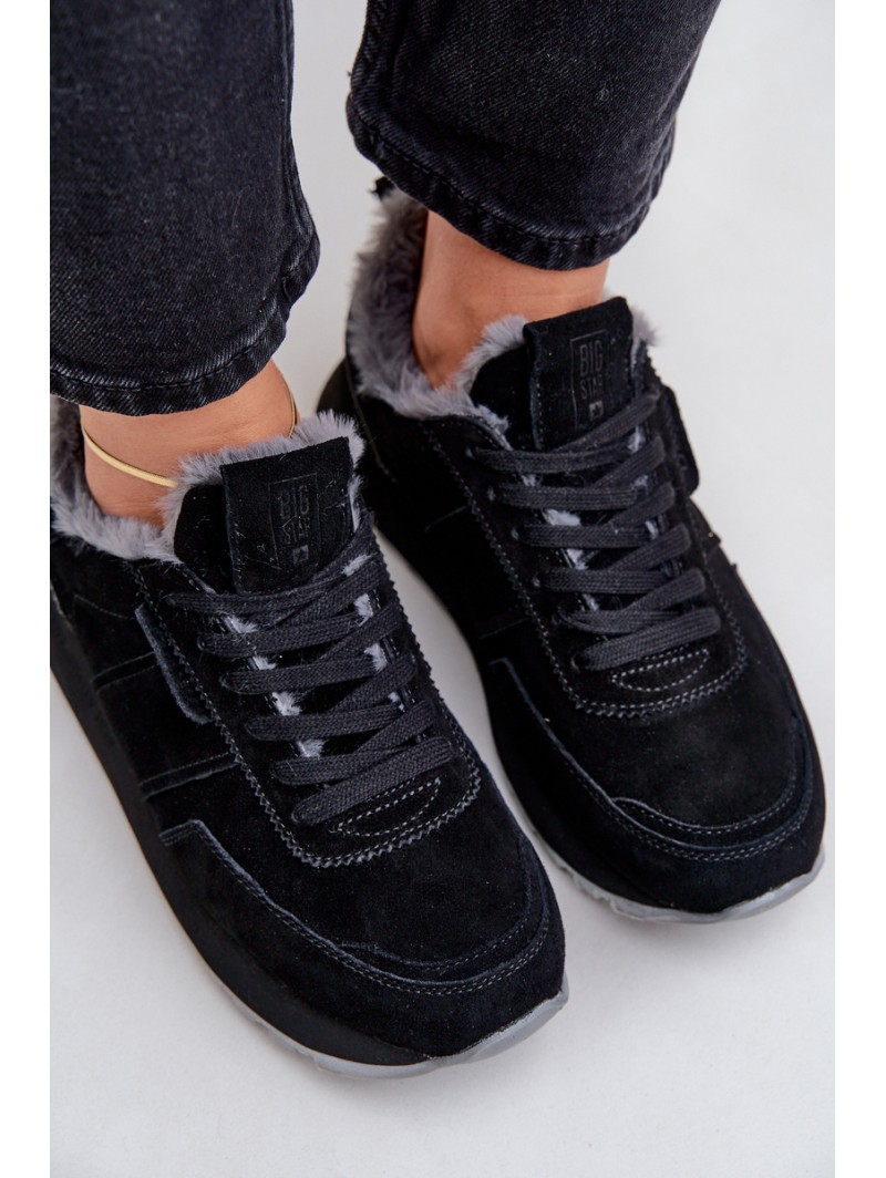 Women's Sneakers With Fur And Shiny Element Big Star OO274580 Black