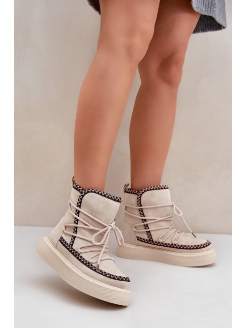 Women's Snow Boots With Embroidery On Platform Light Beige Naleris 2