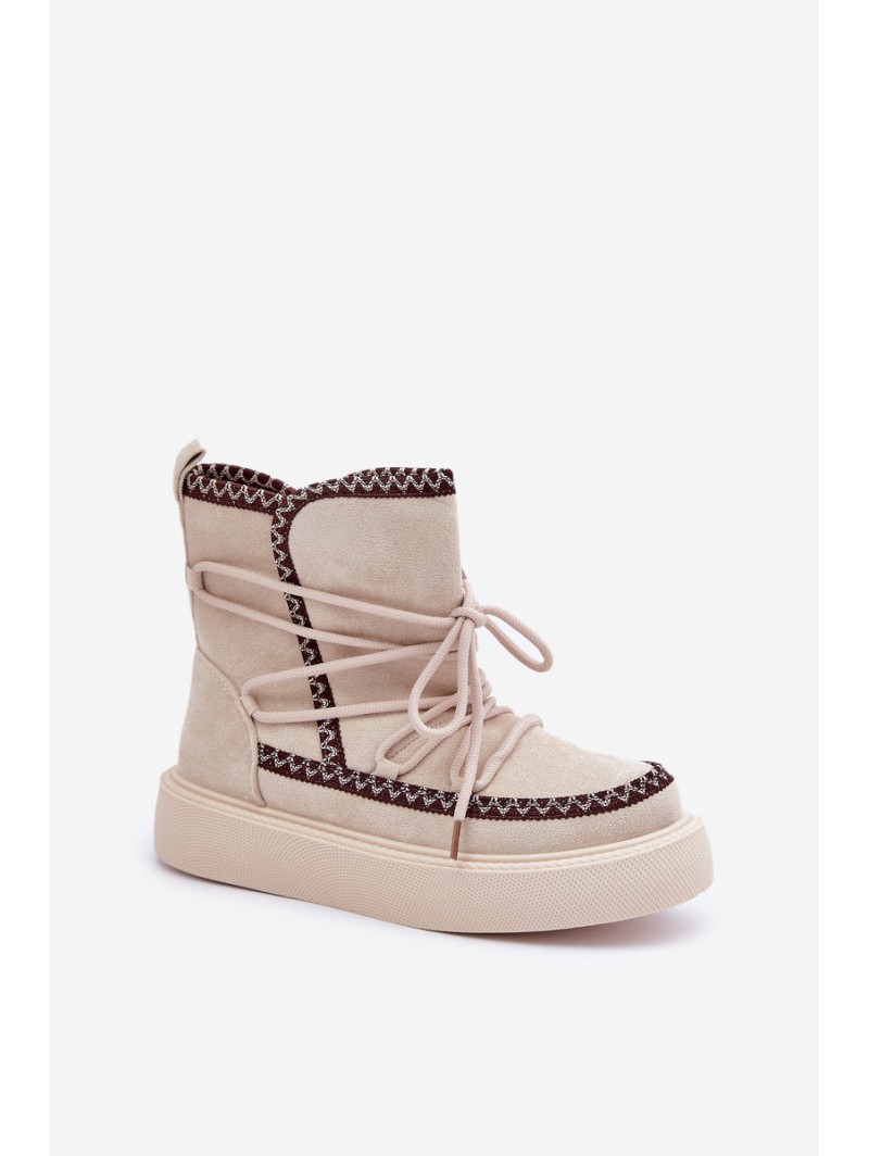 Women's Snow Boots With Embroidery On Platform Light Beige Naleris