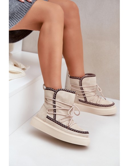 Women's Snow Boots With Embroidery On Platform Light Beige Naleris