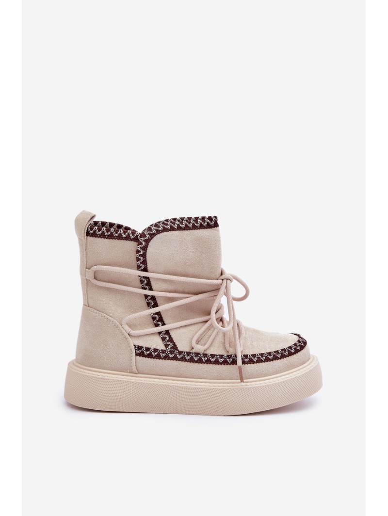 Women's Snow Boots With Embroidery On Platform Light Beige Naleris