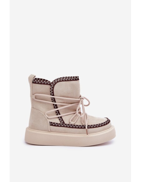 Women's Snow Boots With Embroidery On Platform Light Beige Naleris