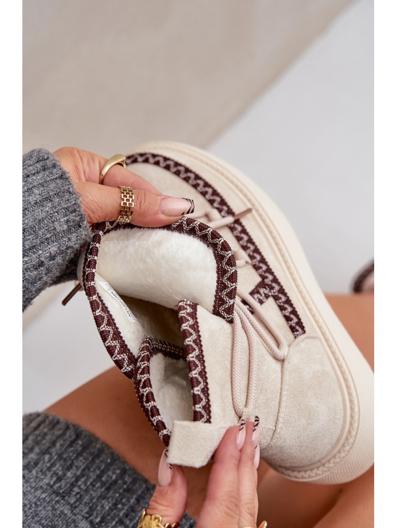 Women's Snow Boots With Embroidery On Platform Light Beige Naleris