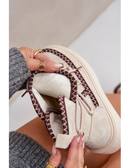 Women's Snow Boots With Embroidery On Platform Light Beige Naleris