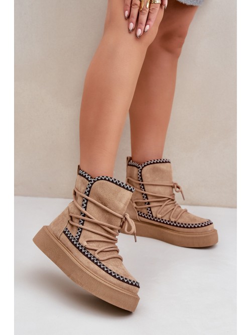 Women's Snow Boots With Embroidery On Platform Brown Naleris 2