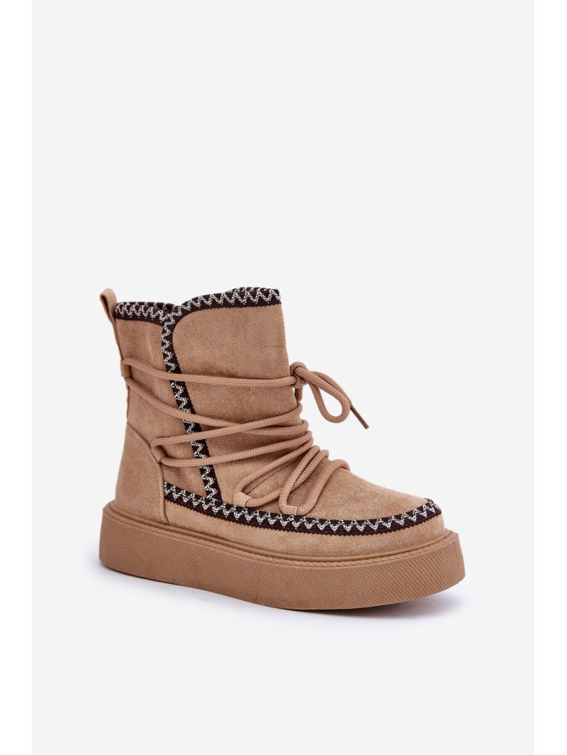 Women's Snow Boots With Embroidery On Platform Brown Naleris