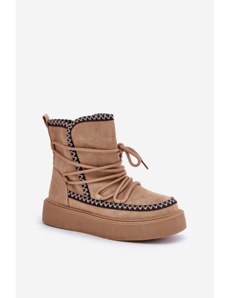 Women's Snow Boots With Embroidery On Platform Brown Naleris