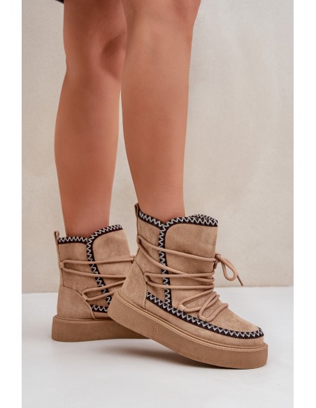 Women's Snow Boots With Embroidery On Platform Brown Naleris