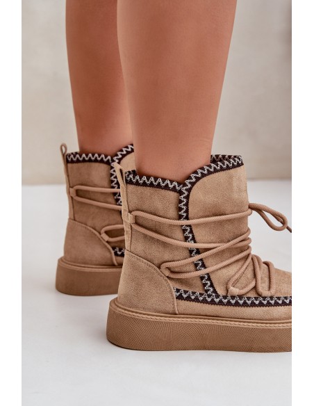 Women's Snow Boots With Embroidery On Platform Brown Naleris