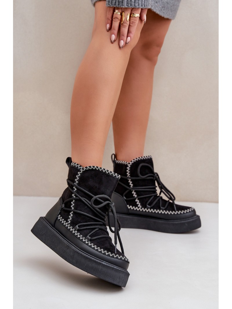 Women's Snow Boots With Embroidery On Platform Black Naleris