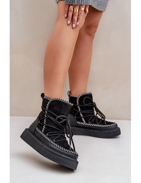 Women's Snow Boots With Embroidery On Platform Black Naleris