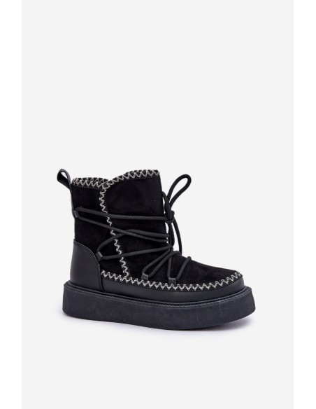 Women's Snow Boots With Embroidery On Platform Black Naleris