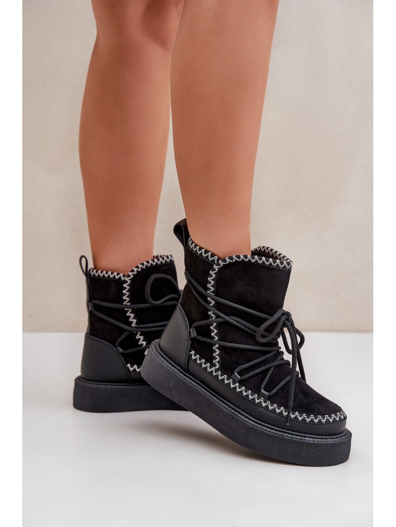 Women's Snow Boots With Embroidery On Platform Black Naleris