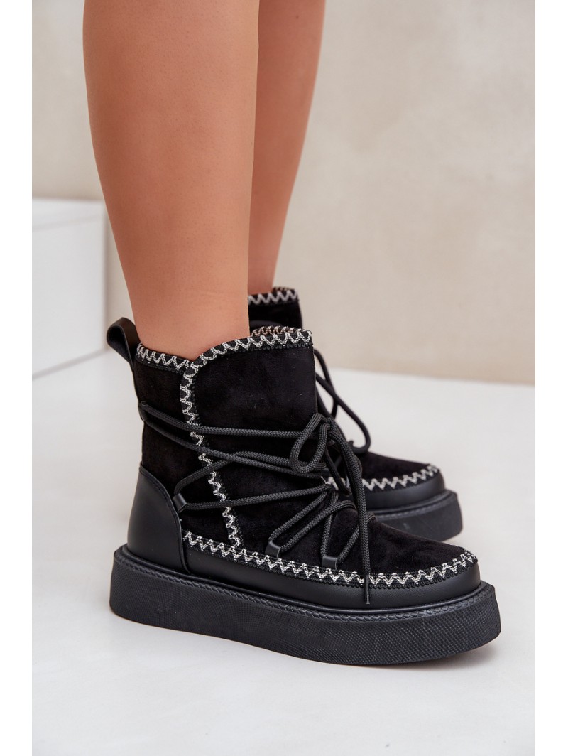 Women's Snow Boots With Embroidery On Platform Black Naleris