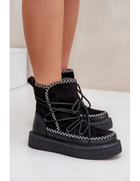 Women's Snow Boots With Embroidery On Platform Black Naleris