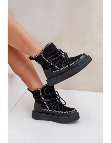 Women's Snow Boots With Embroidery On Platform Black Naleris