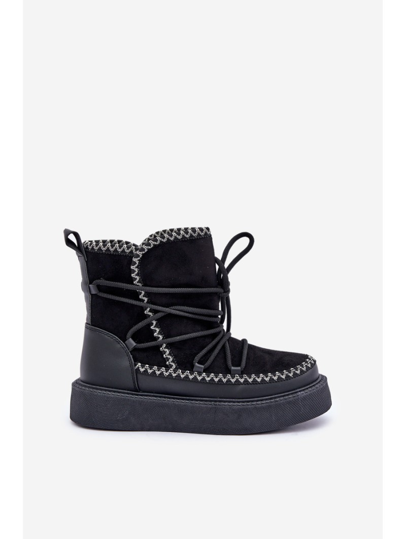 Women's Snow Boots With Embroidery On Platform Black Naleris