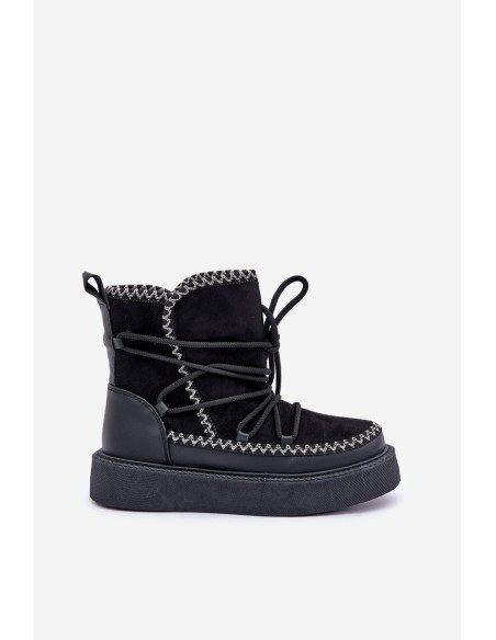 Women's Snow Boots With Embroidery On Platform Black Naleris