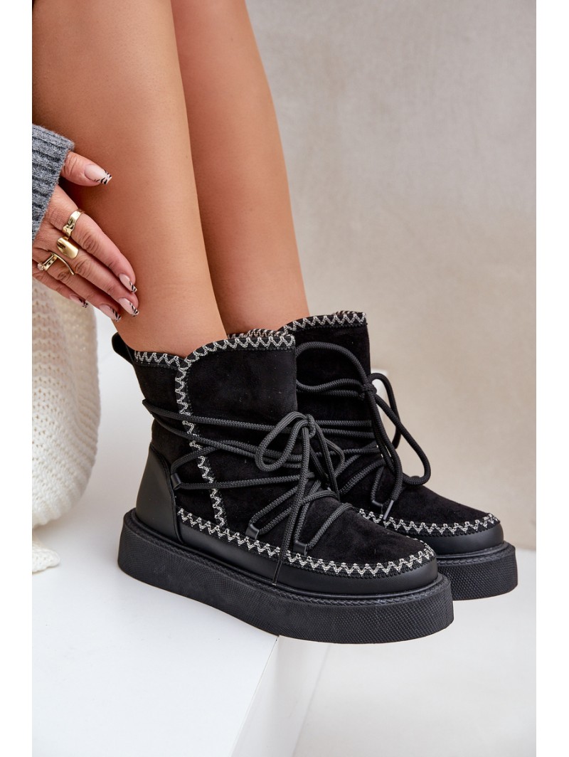 Women's Snow Boots With Embroidery On Platform Black Naleris