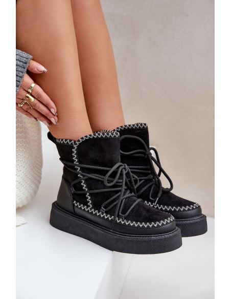 Women's Snow Boots With Embroidery On Platform Black Naleris