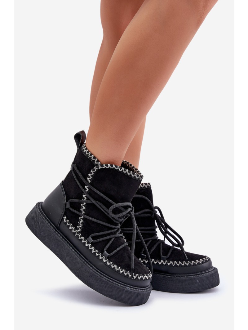 Women's Snow Boots With Embroidery On Platform Black Naleris