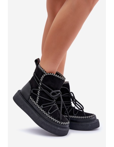 Women's Snow Boots With Embroidery On Platform Black Naleris