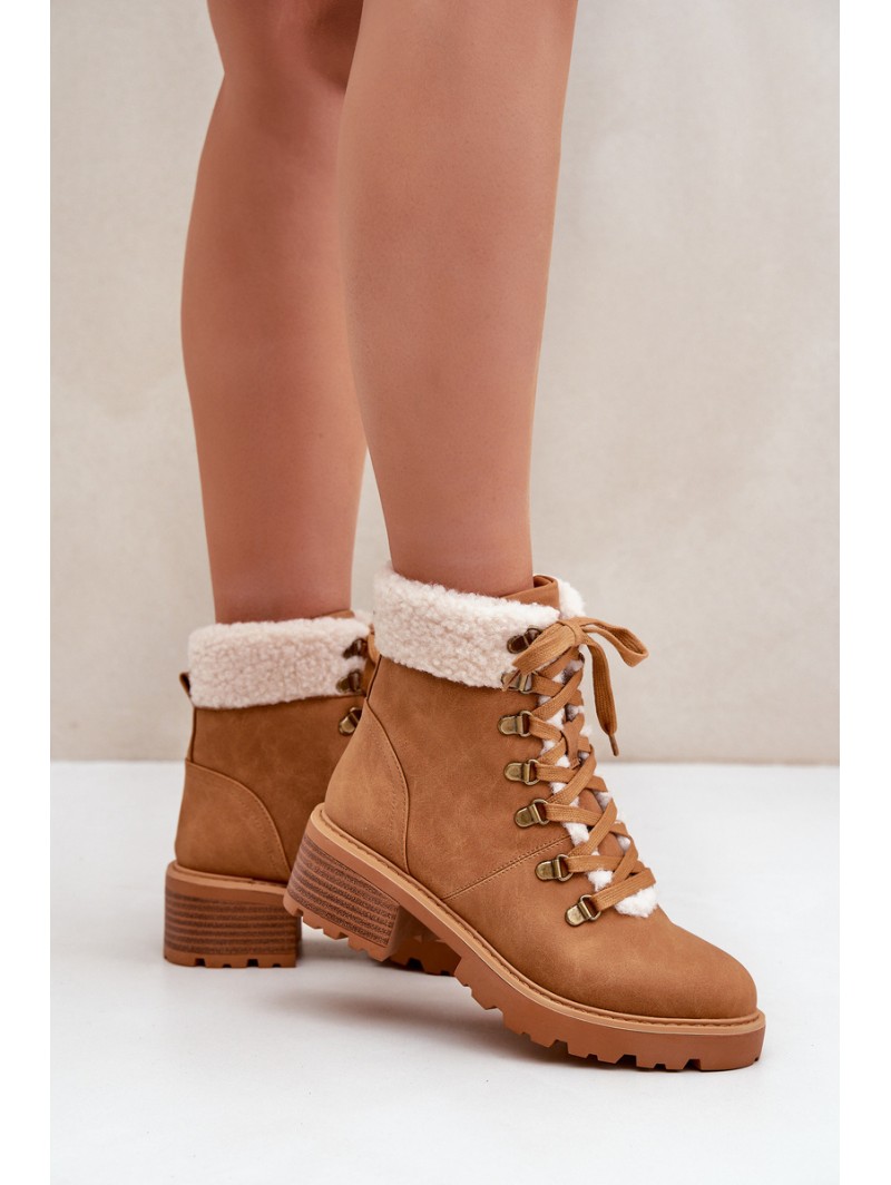 Women's Ankle Boots With Sheepskin On Low Heel Camel Brenneth
