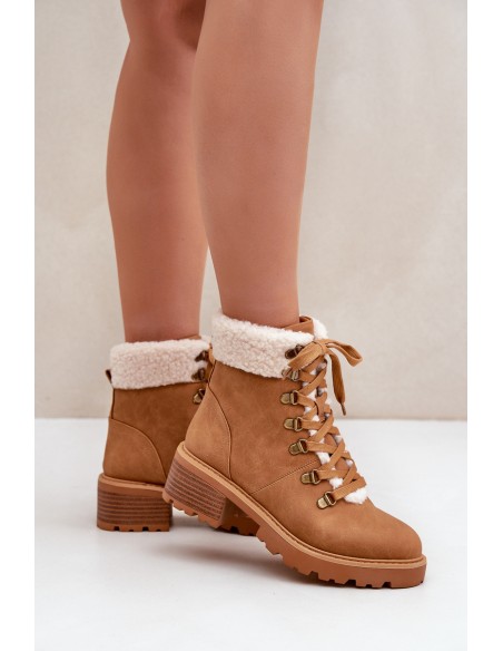 Women's Ankle Boots With Sheepskin On Low Heel Camel Brenneth