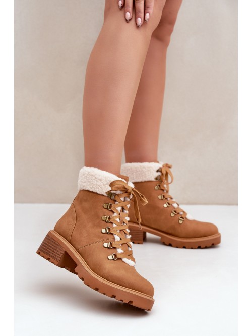 Women's Ankle Boots With Sheepskin On Low Heel Camel Brenneth 2