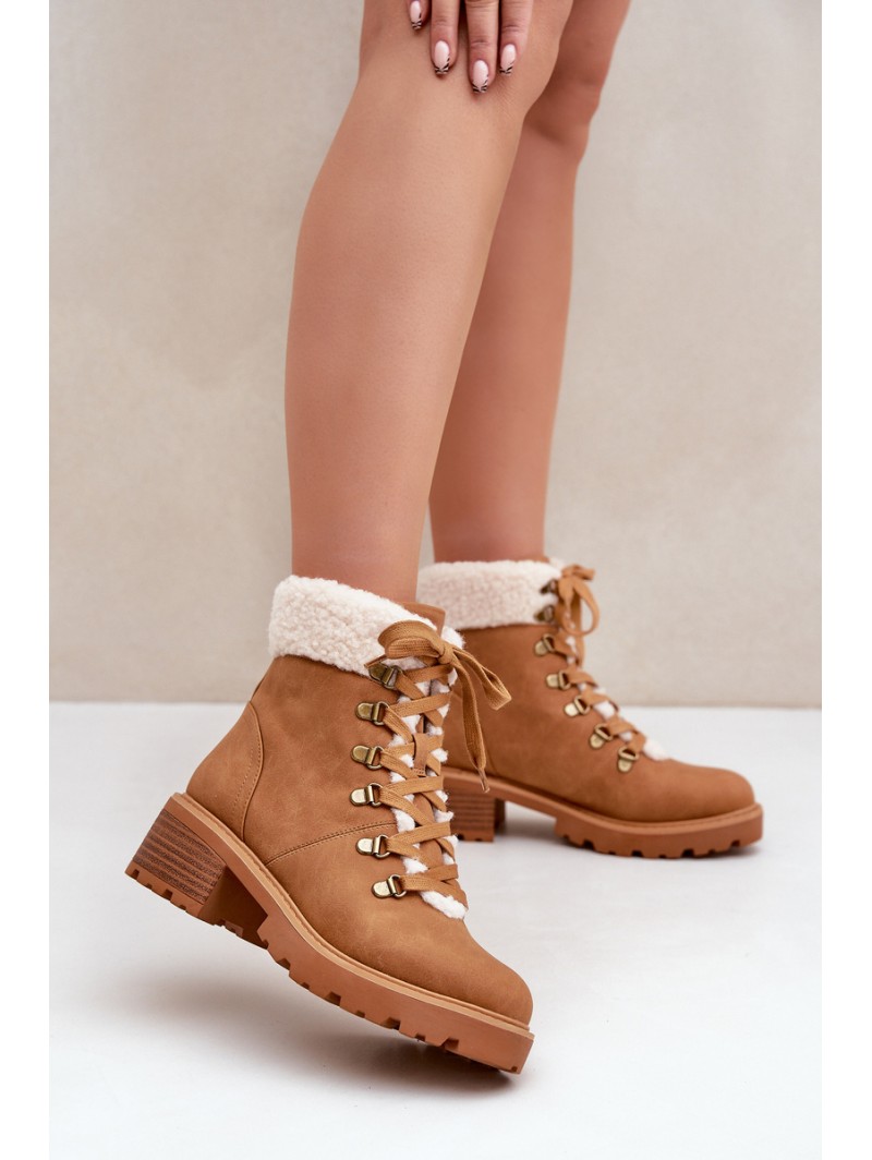 Women's Ankle Boots With Sheepskin On Low Heel Camel Brenneth
