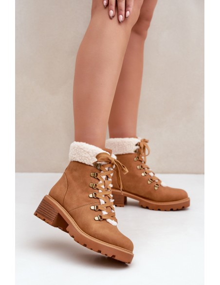 Women's Ankle Boots With Sheepskin On Low Heel Camel Brenneth