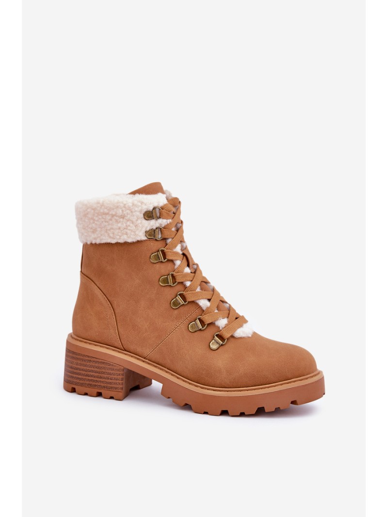 Women's Ankle Boots With Sheepskin On Low Heel Camel Brenneth