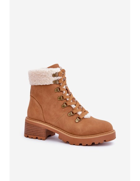 Women's Ankle Boots With Sheepskin On Low Heel Camel Brenneth