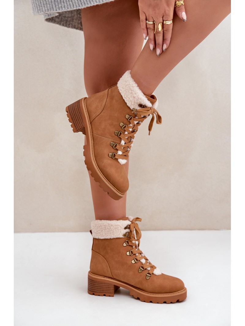 Women's Ankle Boots With Sheepskin On Low Heel Camel Brenneth
