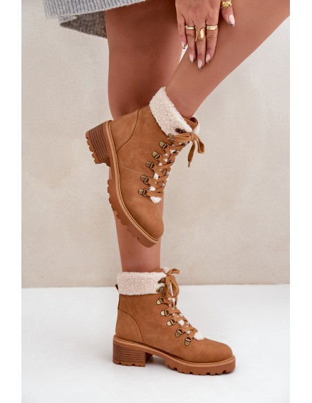 Women's Ankle Boots With Sheepskin On Low Heel Camel Brenneth