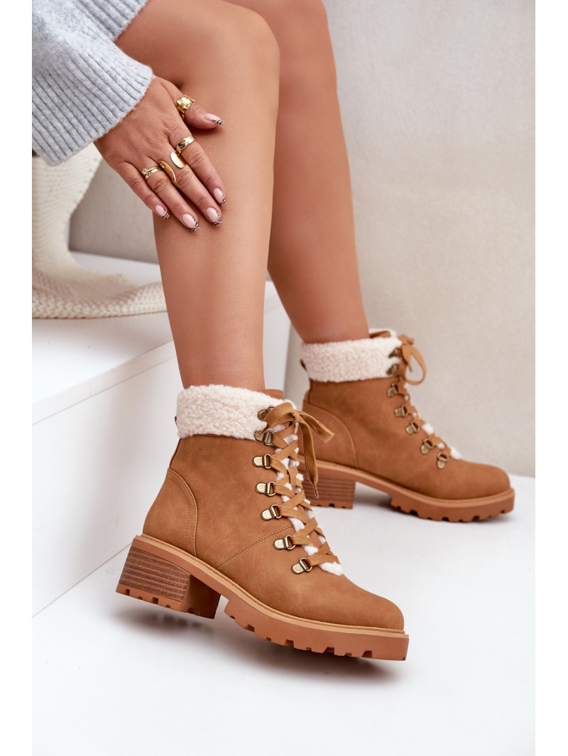 Women's Ankle Boots With Sheepskin On Low Heel Camel Brenneth