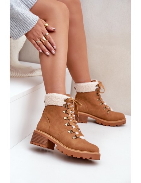 Women's Ankle Boots With Sheepskin On Low Heel Camel Brenneth