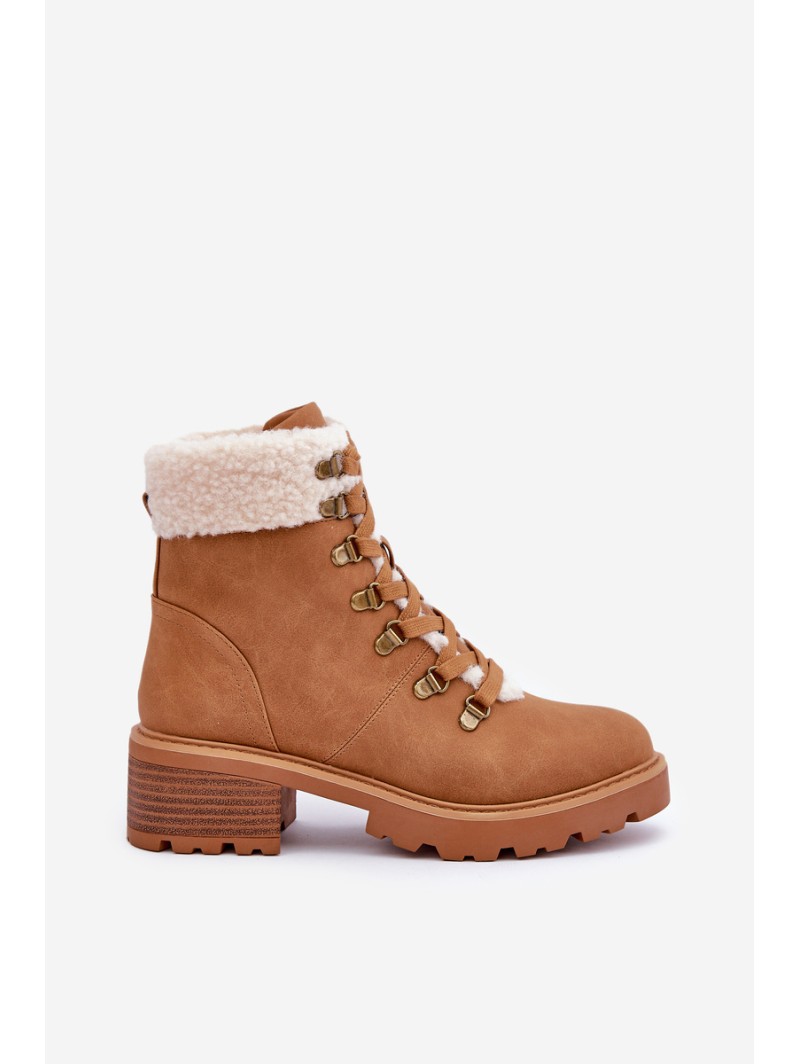 Women's Ankle Boots With Sheepskin On Low Heel Camel Brenneth